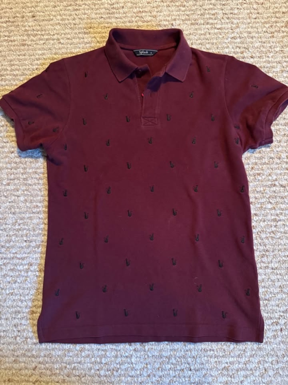 Splash Men’s Maroon Polo with Subtle Embroidered Motifs